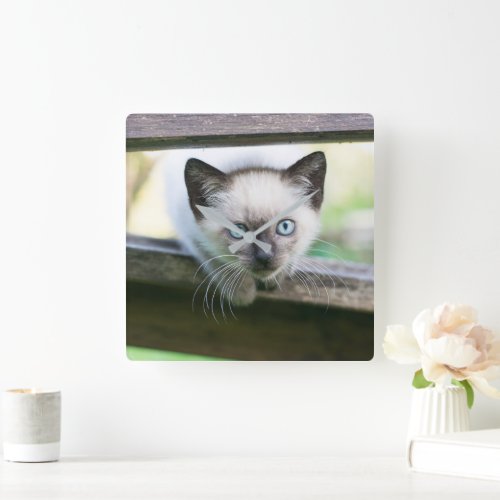 Cutest Baby Animals  Siamese Kitten 2 Square Wall Clock