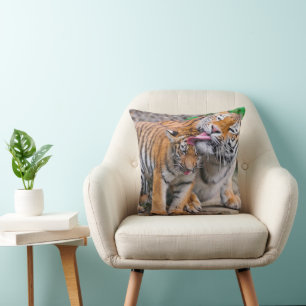 Cutest Baby Animals   Siberian Tiger Family Throw Pillow