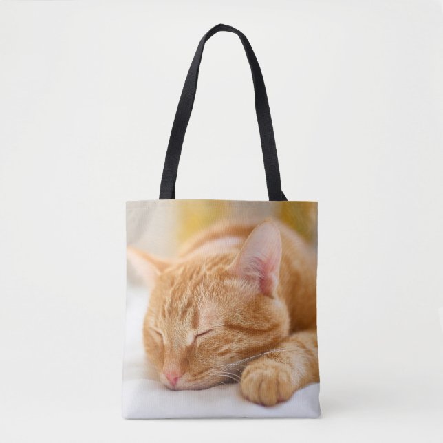 Cutest Baby Animals | Sleeping Ginger Cat Tote Bag (Front)