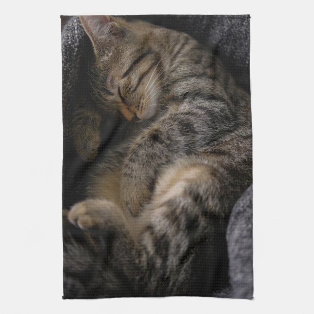 Cutest Baby Animals | Sleeping Tabby Cat Kitchen Towel (Vertical)