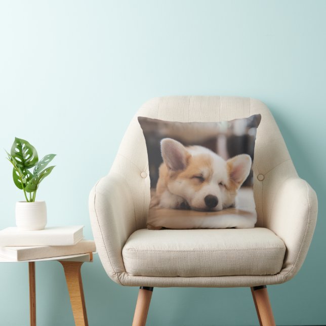 Cutest Baby Animals | Sleepy Corgi Throw Pillow (Chair)