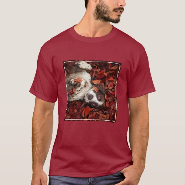 Cutest Baby Animals | Spaniel in Autumn Leaves T-Shirt (Front)
