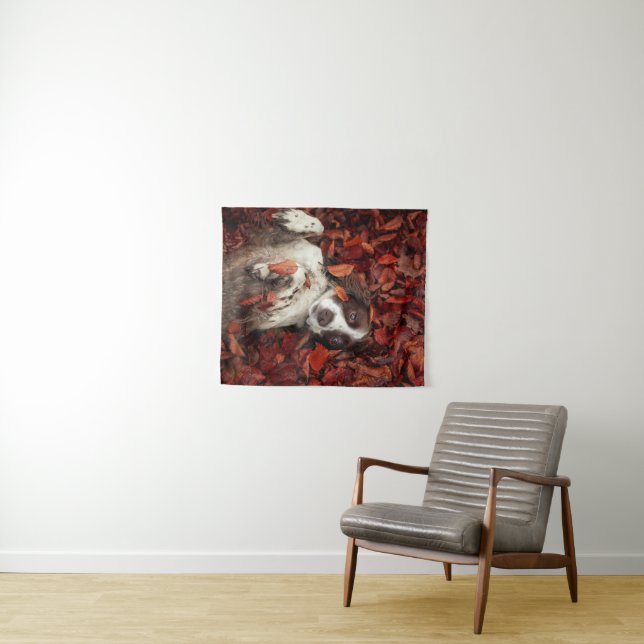 Cutest Baby Animals | Spaniel in Autumn Leaves Tapestry (In Situ (Horizontal))