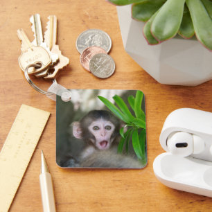 Cutest Baby Animals Surprised Snow Monkey Keychain