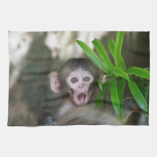 Cutest Baby Animals   Surprised Snow Monkey Kitchen Towel