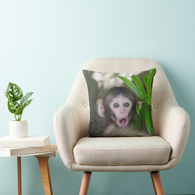 Cutest Baby Animals | Surprised Snow Monkey Throw Pillow (Chair)