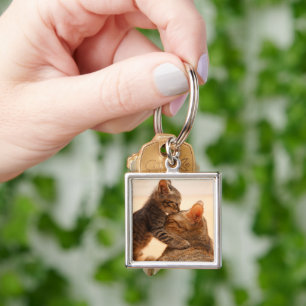 Cutest Baby Animals Tabby Kitten Kiss Keychain