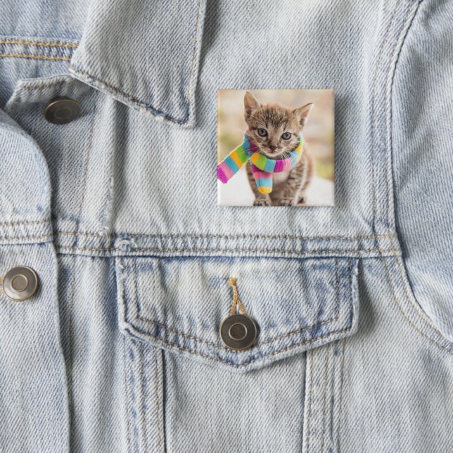 Cutest Baby Animals | Tabby Kitten Rainbow Scarf Button (In Situ)
