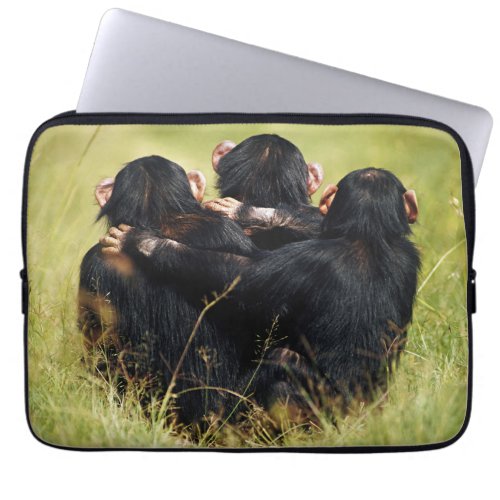 Cutest Baby Animals  Three Chimpanzees Hugging Laptop Sleeve