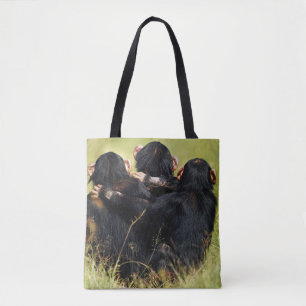 Cutest Baby Animals Three Chimpanzees Hugging Tote Bag