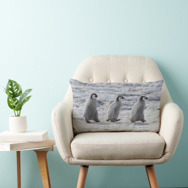 Cutest Baby Animals | Three Emperor Penguin Chicks Lumbar Pillow (Chair)