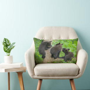 Cutest Baby Animals Three Young Black Bear Cubs Lumbar Pillow