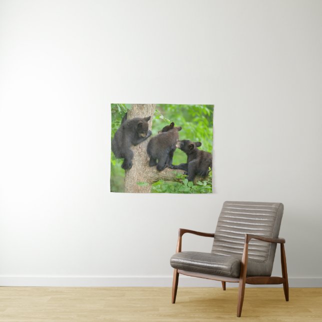 Cutest Baby Animals | Three Young Black Bear Cubs Tapestry (In Situ (Horizontal))
