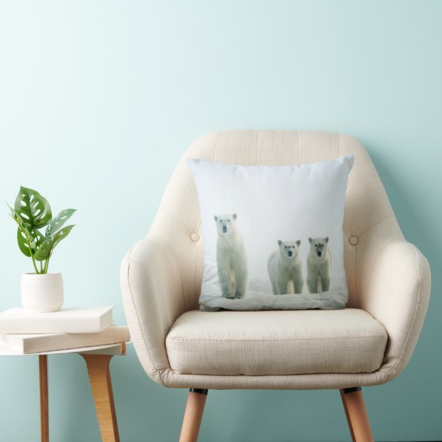 Cutest Baby Animals | Three Young Polar Bears Throw Pillow (Chair)
