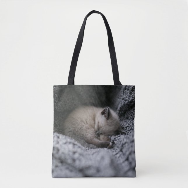 Cutest Baby Animals | Tiny Kitten Sleeping Tote Bag (Front)