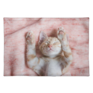 Cutest Baby Animals Tiny Orange Striped Kitten Cloth Placemat
