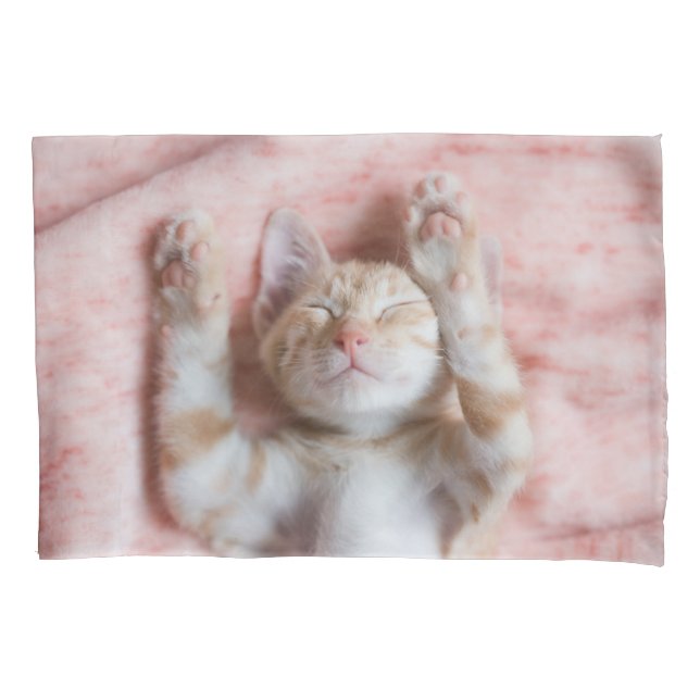 Cutest Baby Animals | Tiny Orange Striped Kitten Pillow Case (Front)