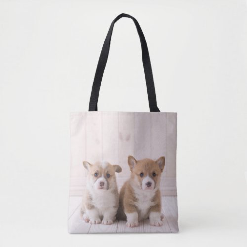 Cutest Baby Animals  Two Baby Corgis Sitting Tote Bag