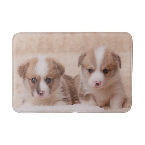 Cutest Baby Animals  Two Corgi Puppies Bath Mat