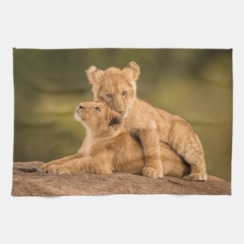 Cutest Baby Animals  Two Lion Cubs Kitchen Towel