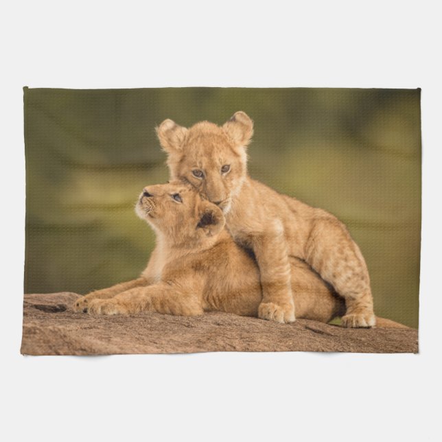 Cutest Baby Animals | Two Lion Cubs Kitchen Towel (Horizontal)