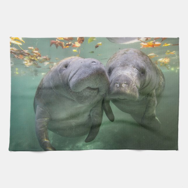 Cutest Baby Animals | Two Manatees Kitchen Towel (Horizontal)
