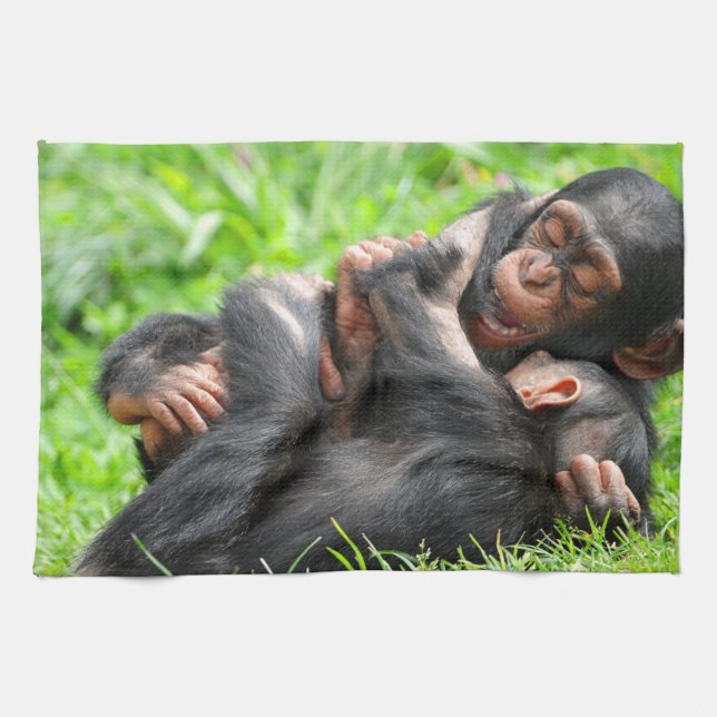 Cutest Baby Animals | Two Young Chimpanzees Kitchen Towel (Horizontal)