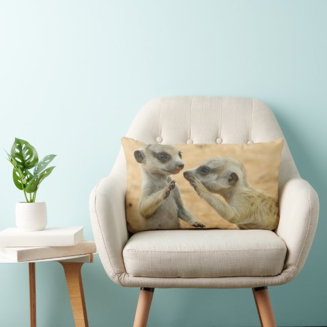 Cutest Baby Animals | Two Young Meerkats Lumbar Pillow (Chair)