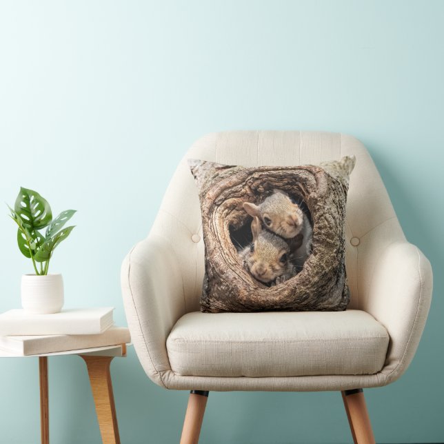 Cutest Baby Animals | Two Young Squirrels Throw Pillow (Chair)