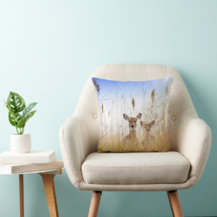 Cutest Baby Animals Two Young White Tailed Deer Throw Pillow