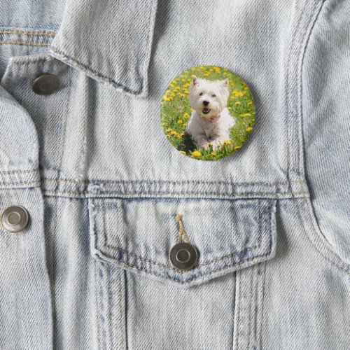 Cutest Baby Animals  Westie Dog in Dandelions Button