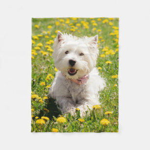 Cutest Baby Animals Westie Dog in Dandelions Fleece Blanket
