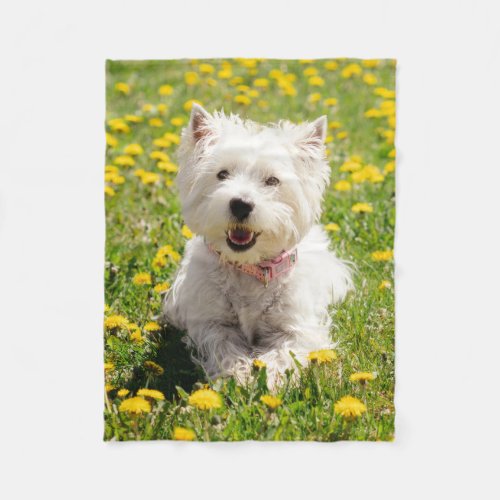 Cutest Baby Animals  Westie Dog in Dandelions Fleece Blanket