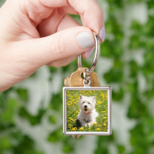 Cutest Baby Animals   Westie Dog in Dandelions Keychain