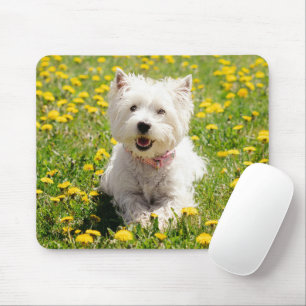 Cutest Baby Animals   Westie Dog in Dandelions Mouse Pad