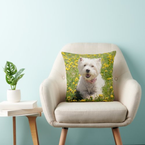 Cutest Baby Animals  Westie Dog in Dandelions Throw Pillow