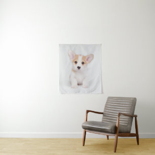 Cutest Baby Animals   White Corgi Puppy Tapestry