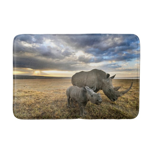 Cutest Baby Animals | White Rhino & Calf Bath Mat (Front)