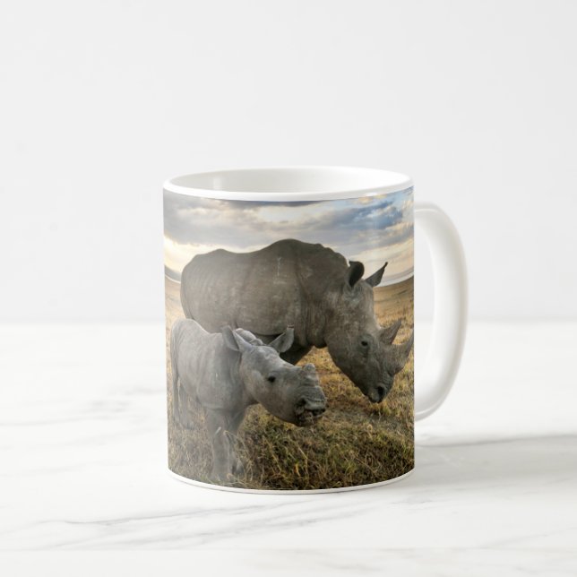 Cutest Baby Animals | White Rhino & Calf Coffee Mug (Front Right)