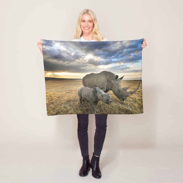 Cutest Baby Animals | White Rhino & Calf Fleece Blanket (In Situ)