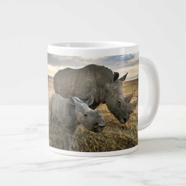Cutest Baby Animals | White Rhino & Calf Giant Coffee Mug (Front Right)