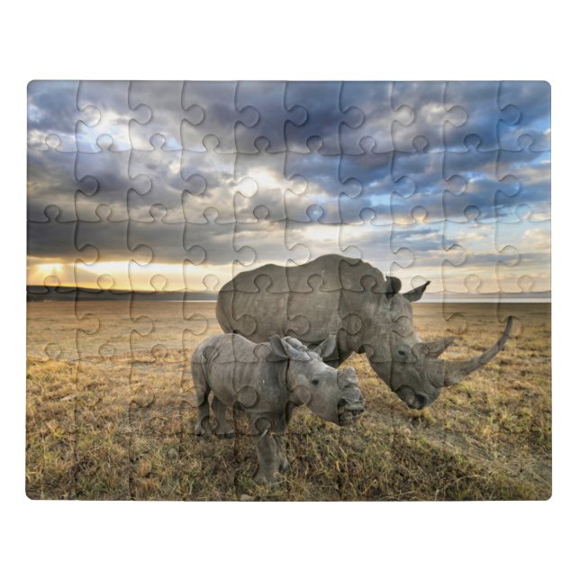 Cutest Baby Animals | White Rhino & Calf Jigsaw Puzzle (Puzzle Horizontal)