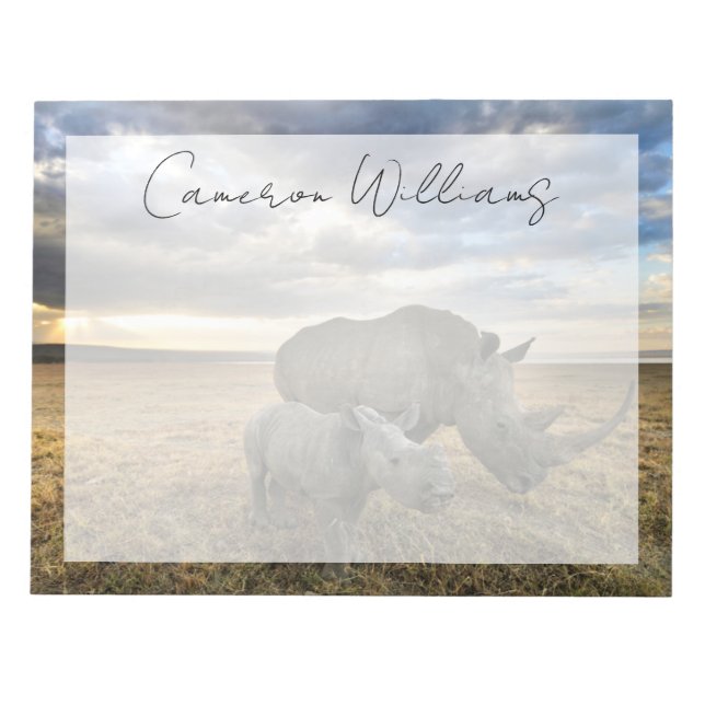 Cutest Baby Animals | White Rhino & Calf Notepad (Front)