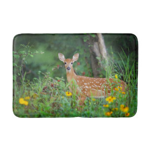 Cutest Baby Animals White Tailed Deer in Daisies Bath Mat
