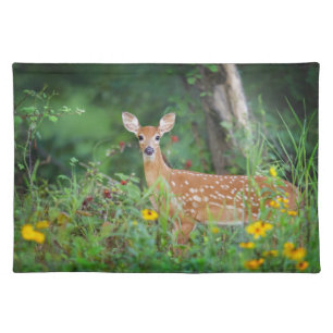 Cutest Baby Animals White Tailed Deer in Daisies Cloth Placemat