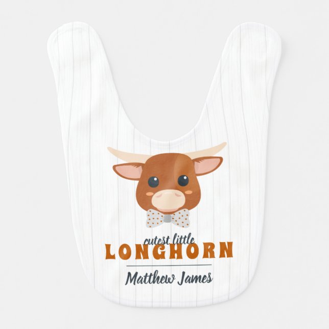 Cutest Baby Boy Longhorn Burnt Orange Baby Bib (Front)