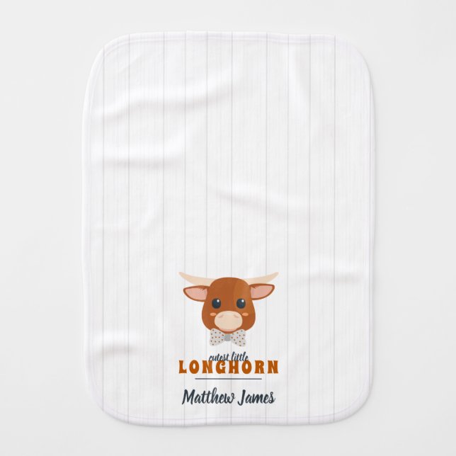 Cutest Baby Boy Longhorn Burnt Orange Baby Burp Cloth (Front)