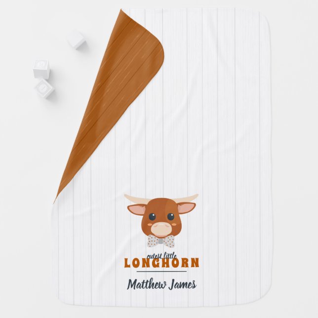 Cutest Baby Boy Longhorn Burnt Orange Blanket (In Situ)