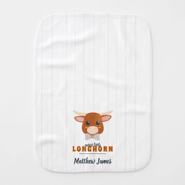 Cutest Baby Boy Longhorn Burnt Orange Burp Cloth (Front)