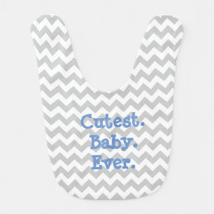 Cutest Baby Ever Blue and Gray Chevron Striped Bib